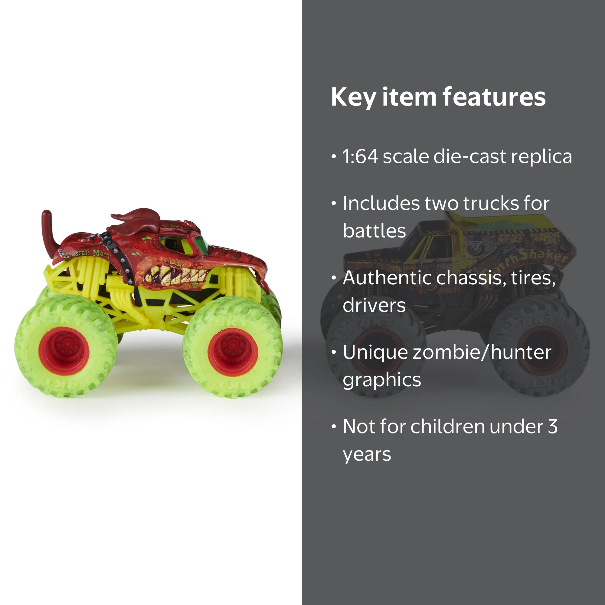 Monster Jam Zombie Monster Mutt vs Hunter Earth Shaker 1:64 Die
