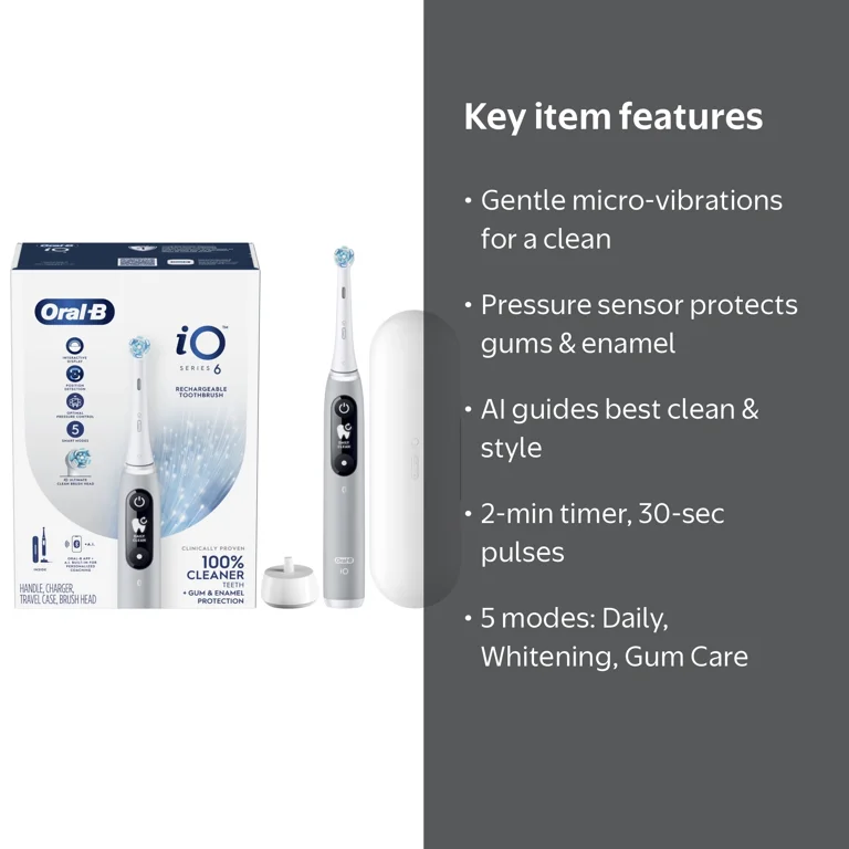 Oral-B iO Series 6 Electric Toothbrush with (1) Brush Head, Gray