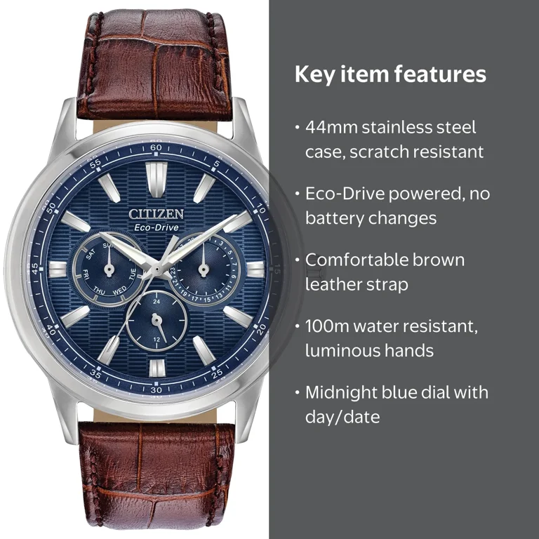CITIZEN, Men's Eco-Drive Corso Watch, 44 mm, Brown Leather Strap