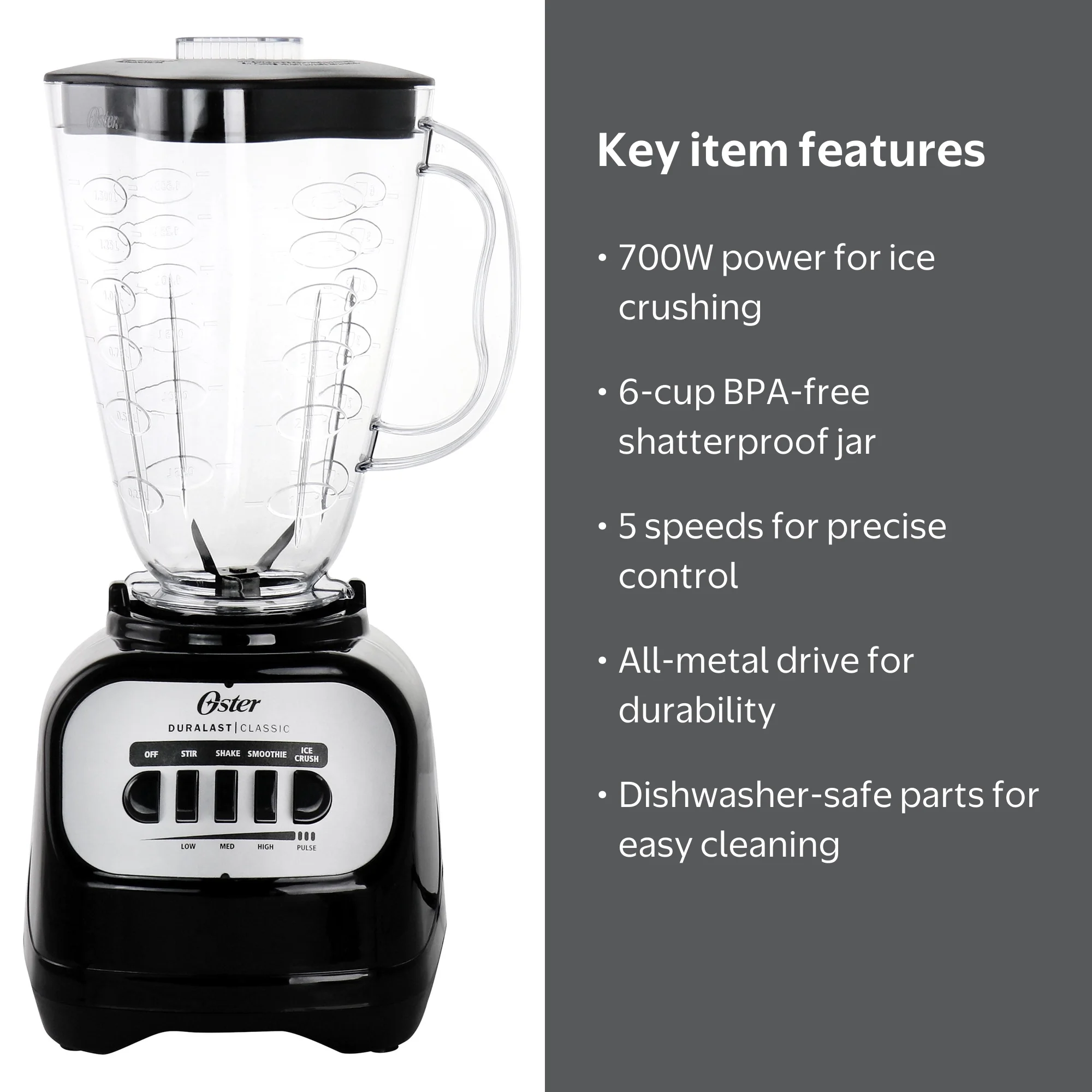 Oster 5-Speed Blender with Stainless Steel Blades, 6-Cup BPA-Free