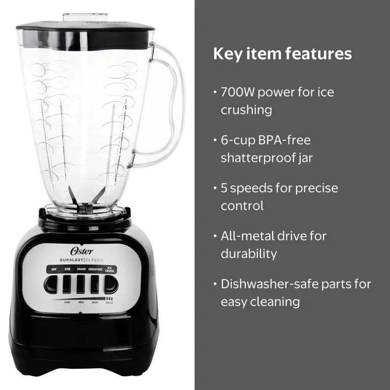 Oster 5-Speed Blender with Stainless Steel Blades, 6-Cup BPA-Free