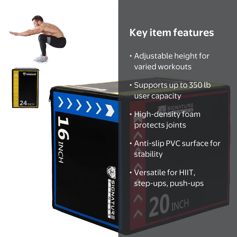 Signature Fitness 3-in-1 Foam Plyometric Jump Box, Adjustable