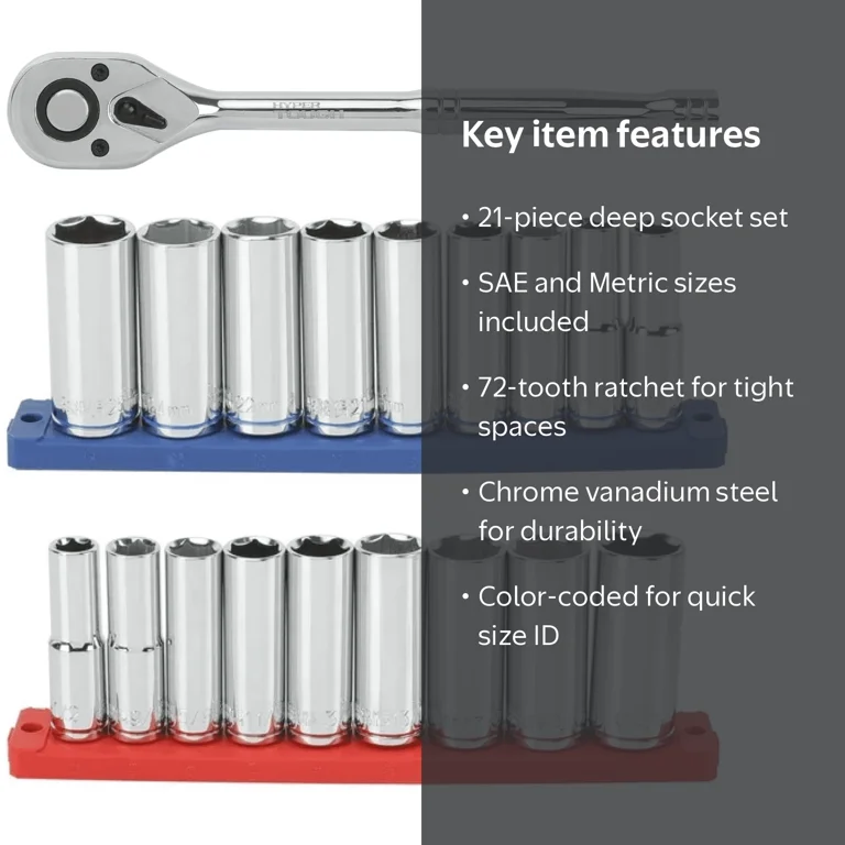 HiGH&LOW セット Free Shipping! Hyper Tough 21-Piece 1/2 Inch Drive Ratchet and
