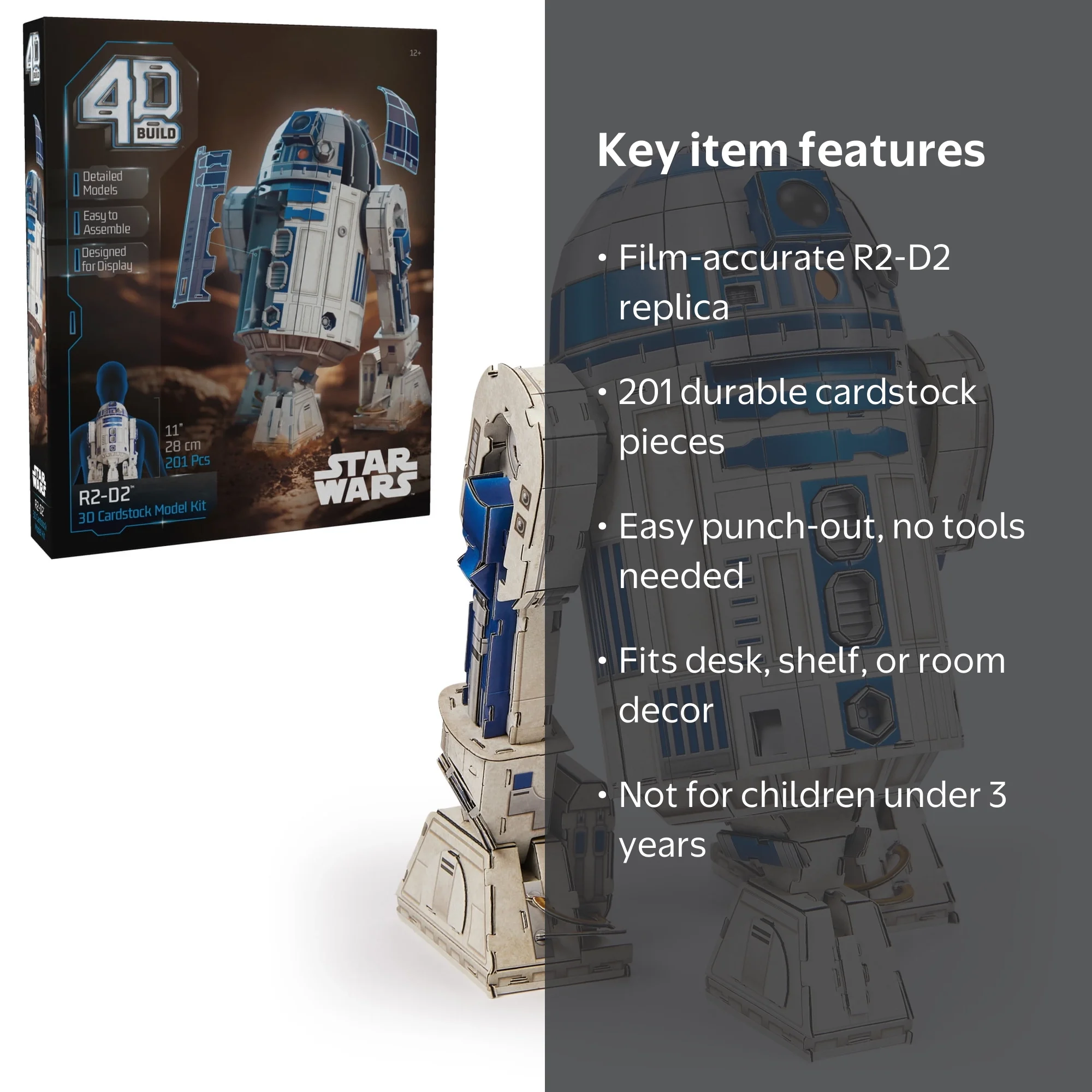 4D Build, Star Wars R2-D2 Cardstock Model Kit, 11x7.5x7.3 in