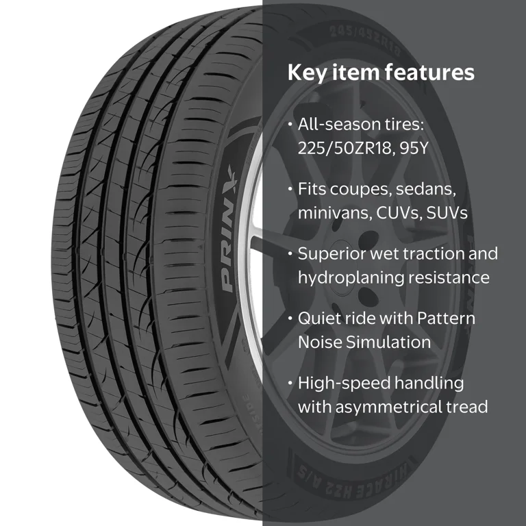 Prinx HiRACE HZ2 A/S UHP All Season Tire, 225/50ZR18 95Y, for