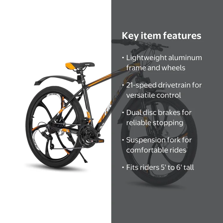 HILAND Mountain Bike, 26 inch, Orange, Aluminum Frame, Shimano 21