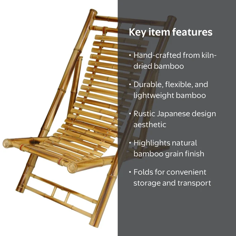Red Lantern Japanese Bamboo Folding Chair - Rustic, Sustainable