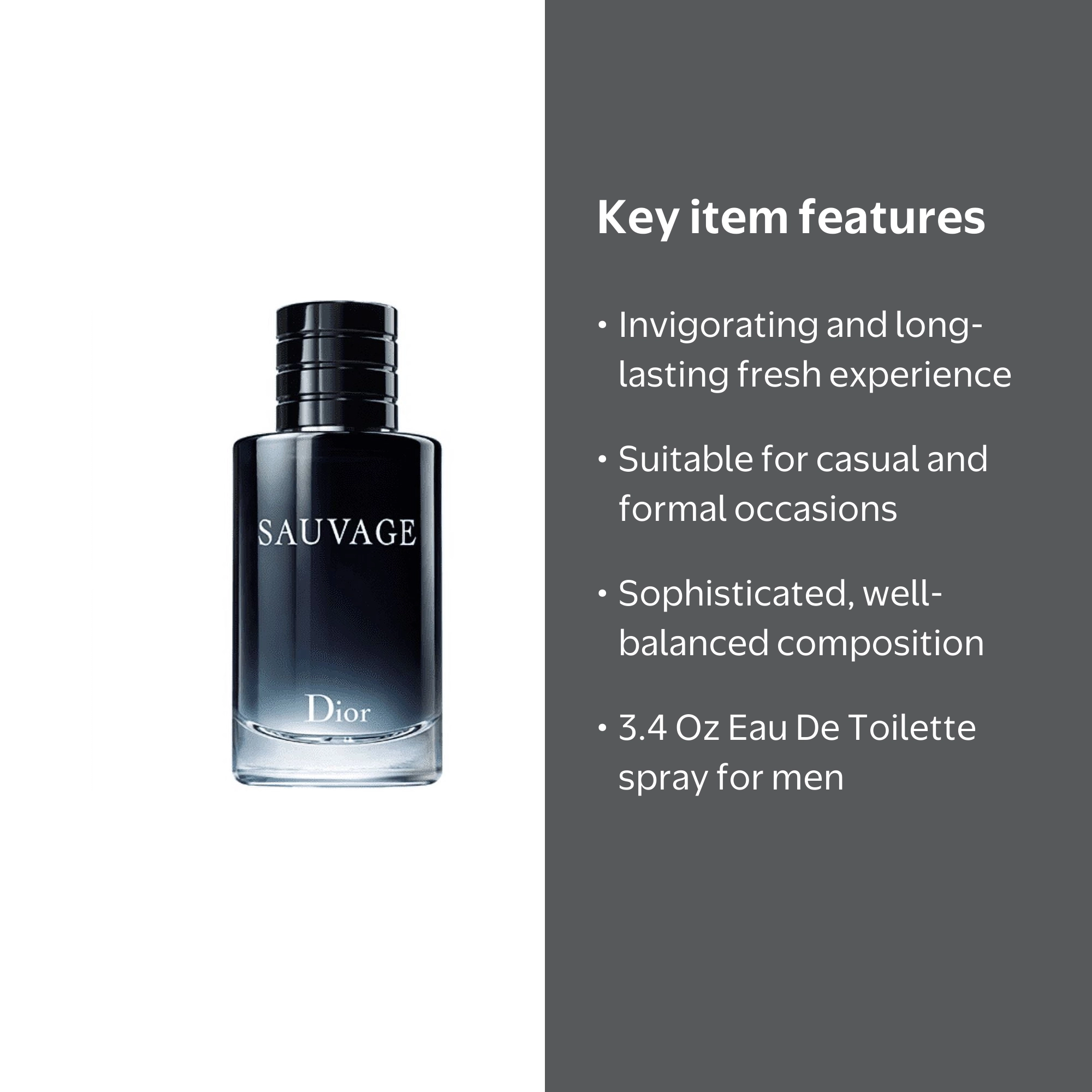 Dior Sauvage Eau De Toilette Spray, Cologne for Men, 3.4 Oz, Fresh