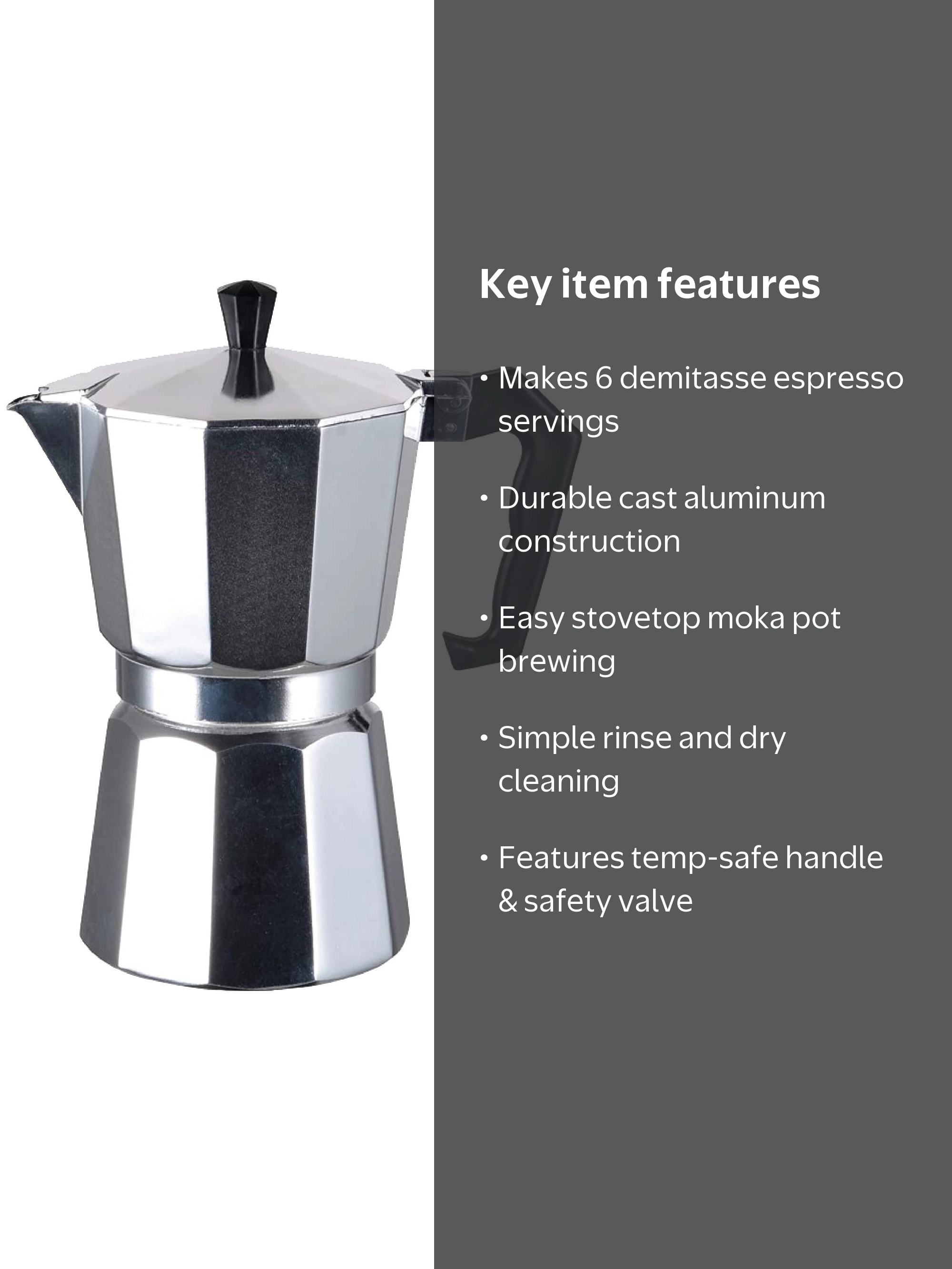 J&V Textiles Stovetop Espresso & Coffee Maker, 6-Cup, Moka Pot