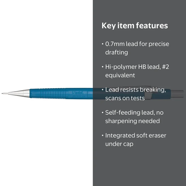 Pentel Sharp Mechanical Pencil, .7mm, Blue, Hi-Polymer Lead, Self
