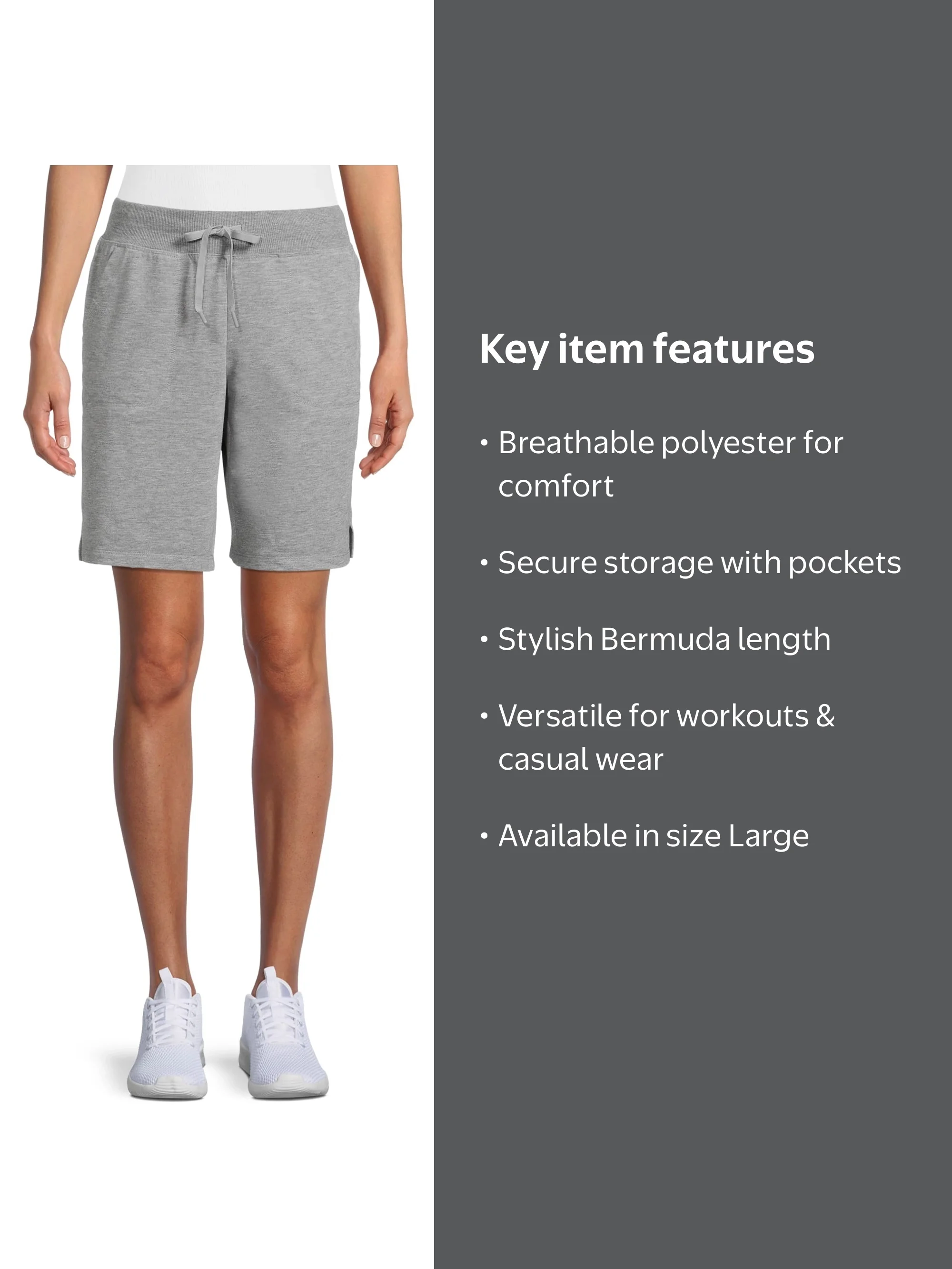 Athletic Works Women's Heather Grey Bermuda Shorts with Pockets