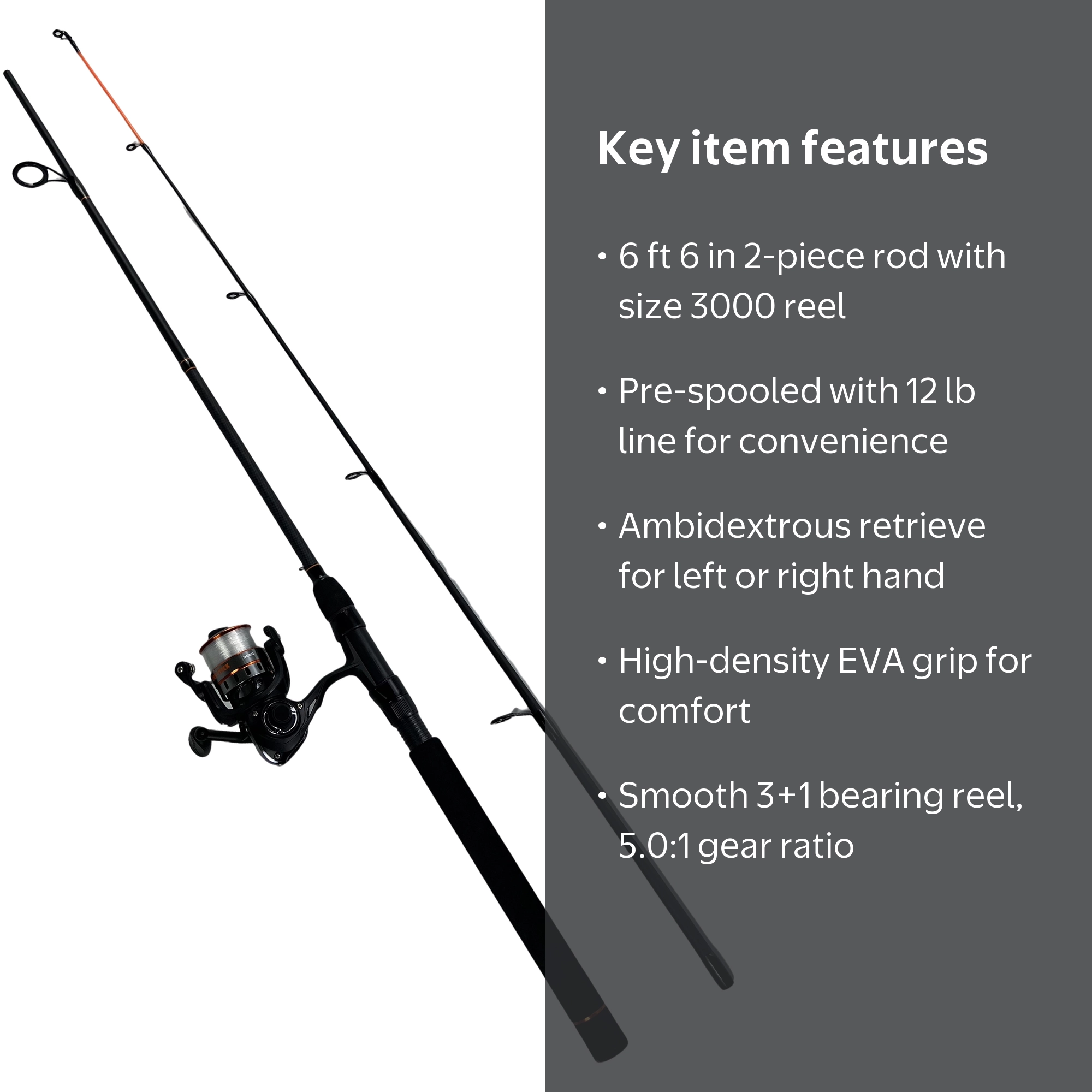 Ozark Trail Grit Stick Spinning Rod and Reel Combo, 6'6, 2-Piece