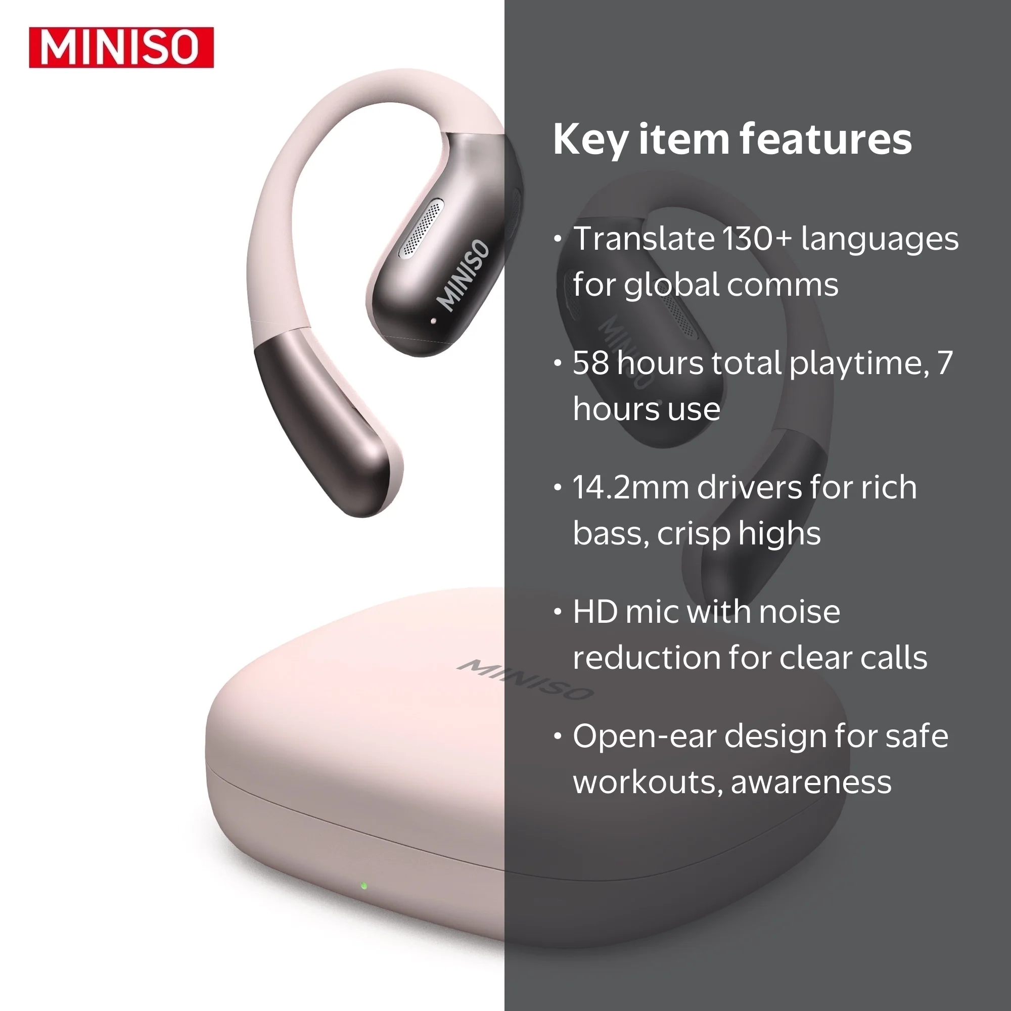 MINISO X28 Wireless Bluetooth 5.4 Earbuds Headphones, Open-Ear