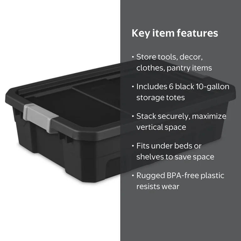 Sterilite, Stacker Storage Totes, 10 gal, 6 Pack, Black - Walmart.com