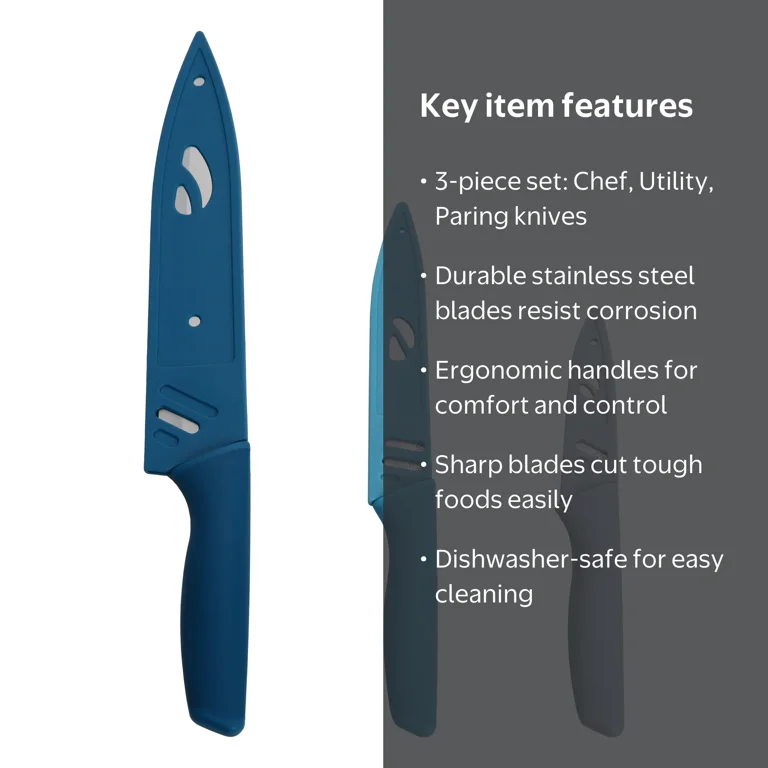 Mainstays Stainless Steel Color Knife Set with Ergonomic Soft Grip