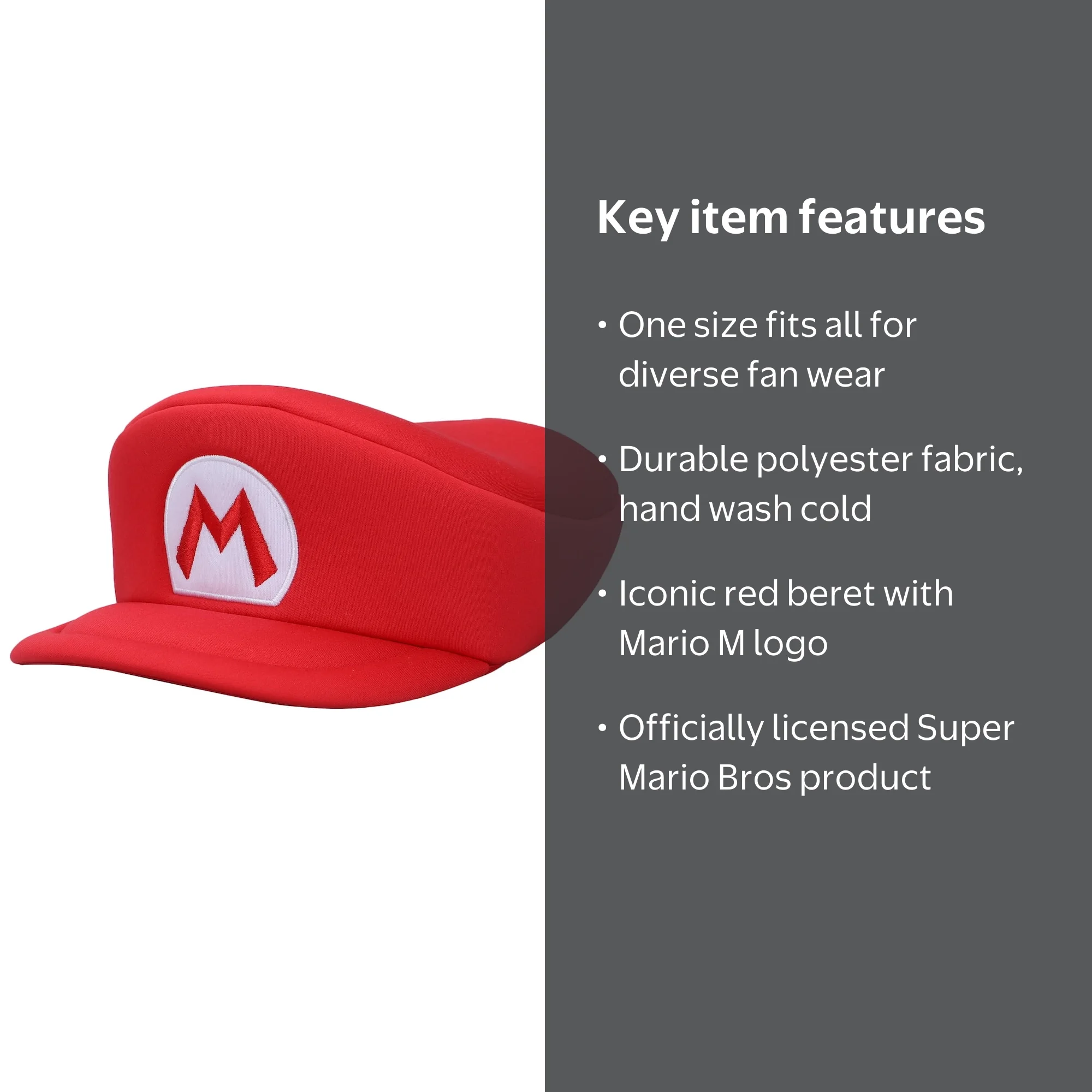 Bioworld, Super Mario Bros Embroidered M Patch Beret Cap, Men's
