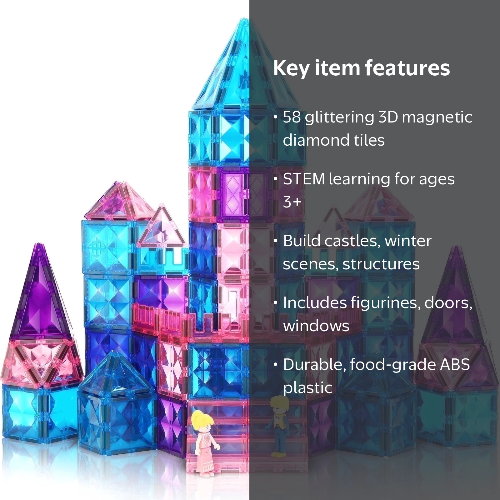 FunMagic Ice Castle Magnetic Tiles, STEM Sparkling Building Blocks