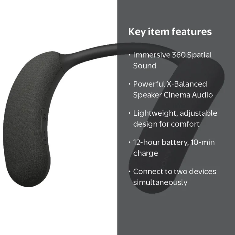 Sony, Wireless Wearable TV Speaker, U, Black, Supports Dolby Atmos
