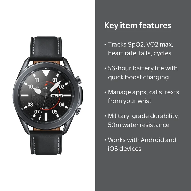 Samsung, Galaxy Watch 3, SM-R840NZKAXAR, 45mm Mystic Black