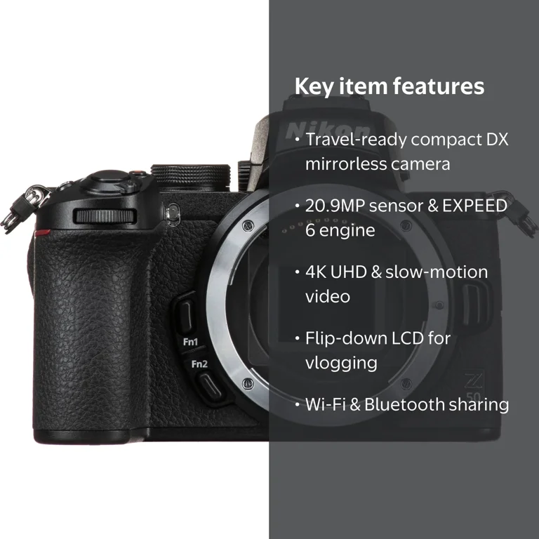 Nikon Z50 Compact Mirrorless Camera Body, 20.9MP DX CMOS Sensor