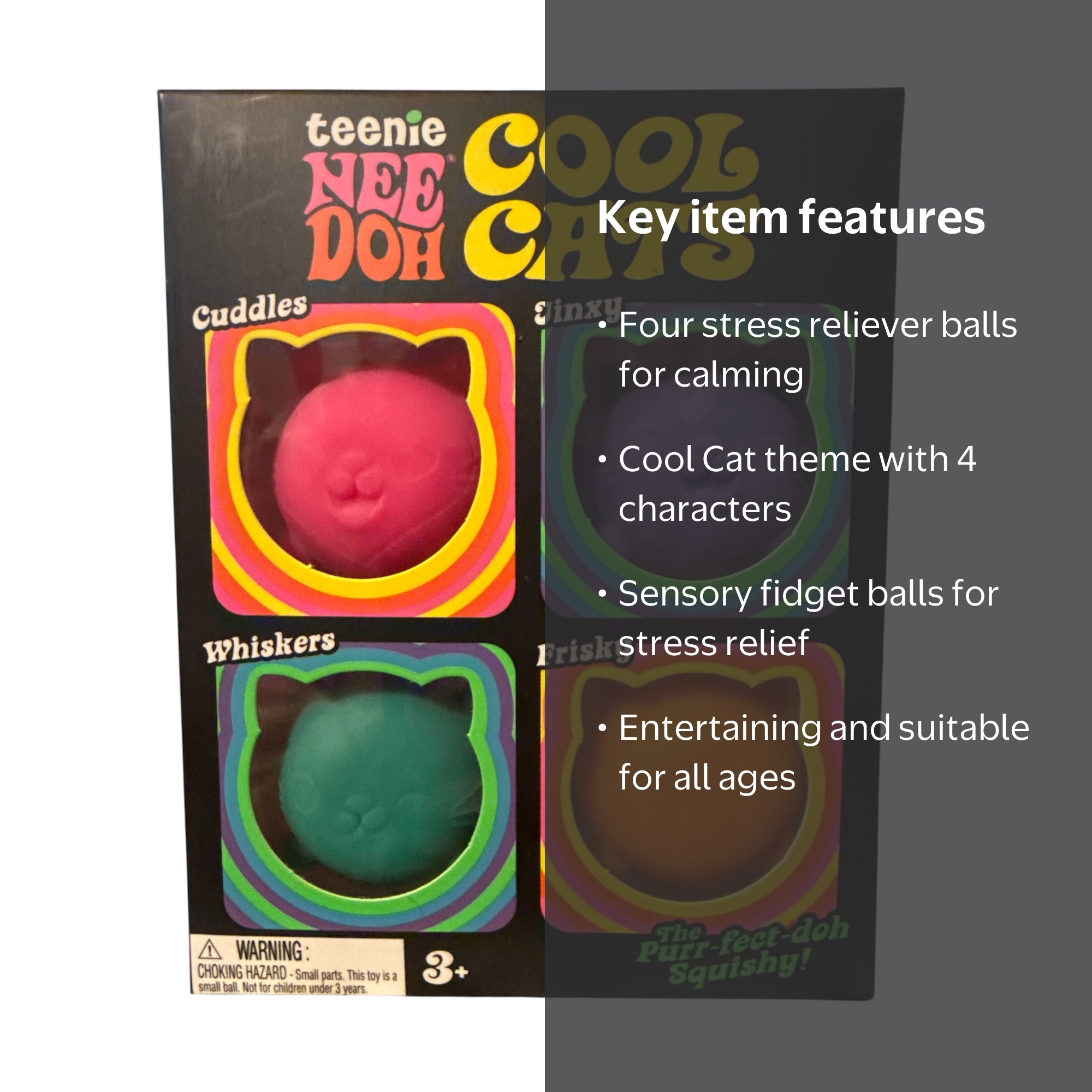 TEENIE NEE DOH COOL CATS (4 PACK) , SENSORY STRESS RELIEVER BALLS