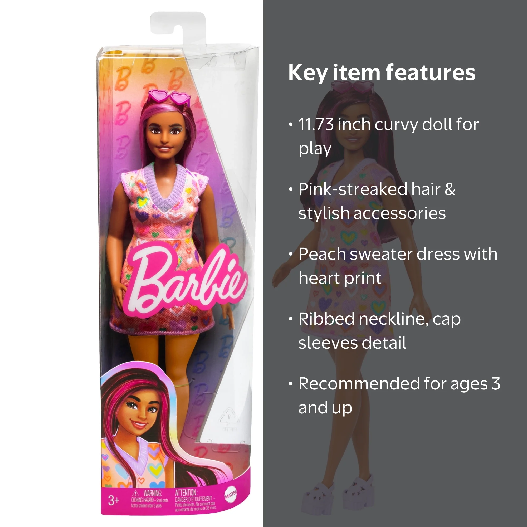 Barbie Fashionistas Doll #207 with Pink-Streaked Hair and Heart