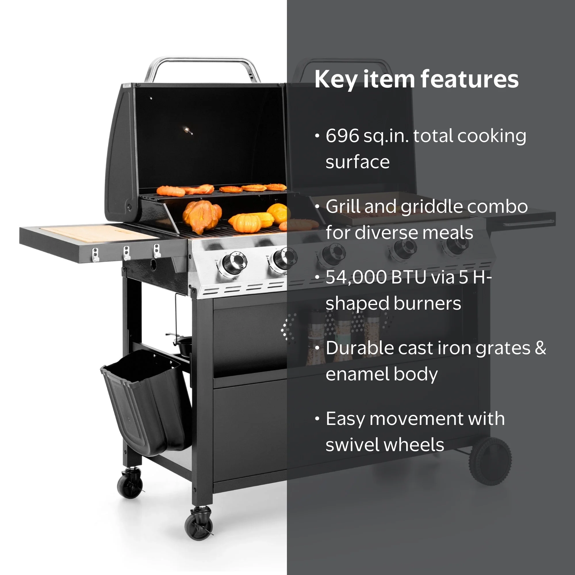 Alpha Joy 5-Burner Propane Gas Grill & Griddle Combo, 54,000 BTU