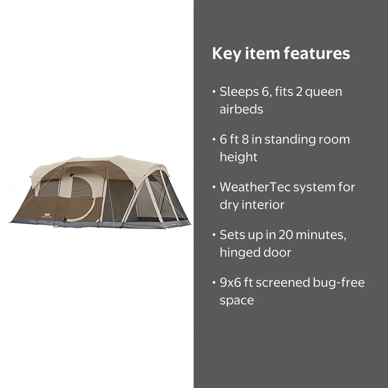 Coleman 6-Person Weathermaster Cabin Camping Tent with Screen Room