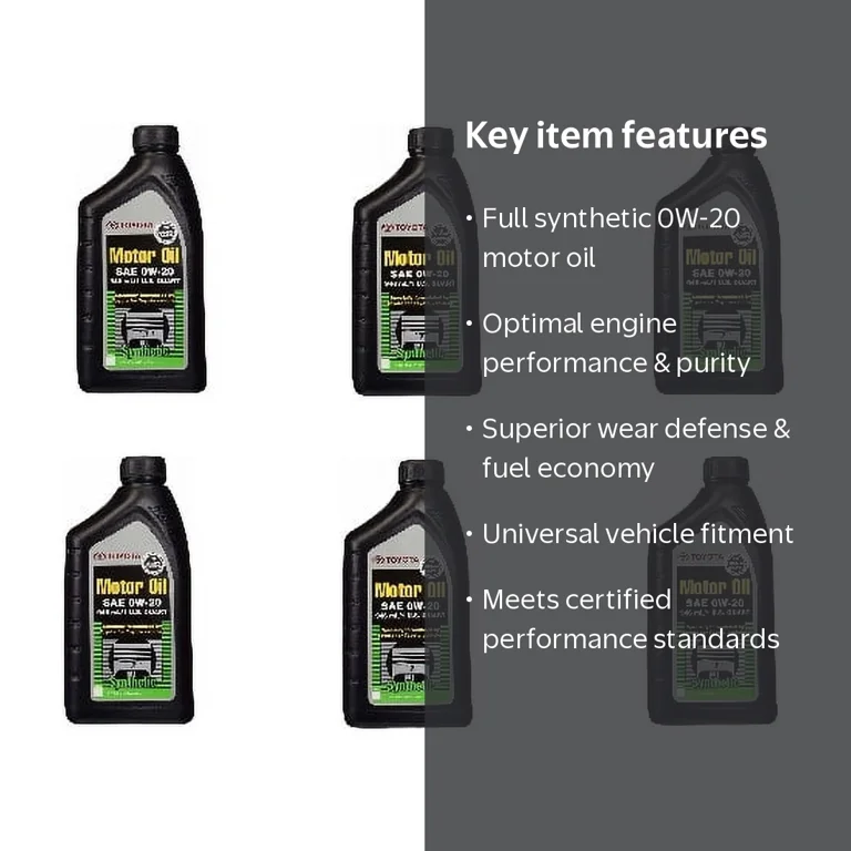 Toyota Full Synthetic Motor Oil 0W-20, Synthetic, 6 Quart Pack