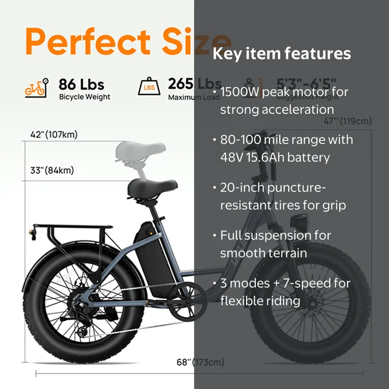 20 inch electric bicycle wheel Fat Tire Bike Conversion Kit With 48V 1500W Rear Hub Motor, LCD Controller, PAS Sensor, And Thumb Throttle For DIY E-Bikes And Fat speed brushless hub motor and a 48V 7.8Ah large Troxus Lynx 20" 750w Rear