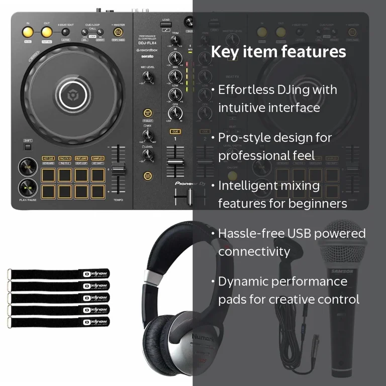 Pioneer DJ DDJ-FLX4 2-Channel Controller Set for Beginners with