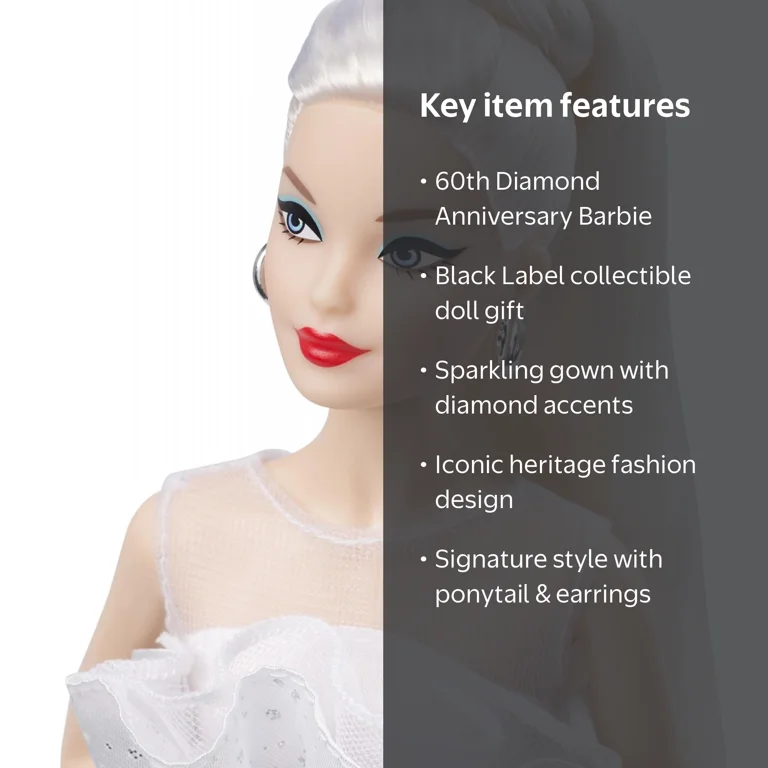 Mattel Barbie 60th Anniversary Doll, Blonde Hair, Silvery Keepsake