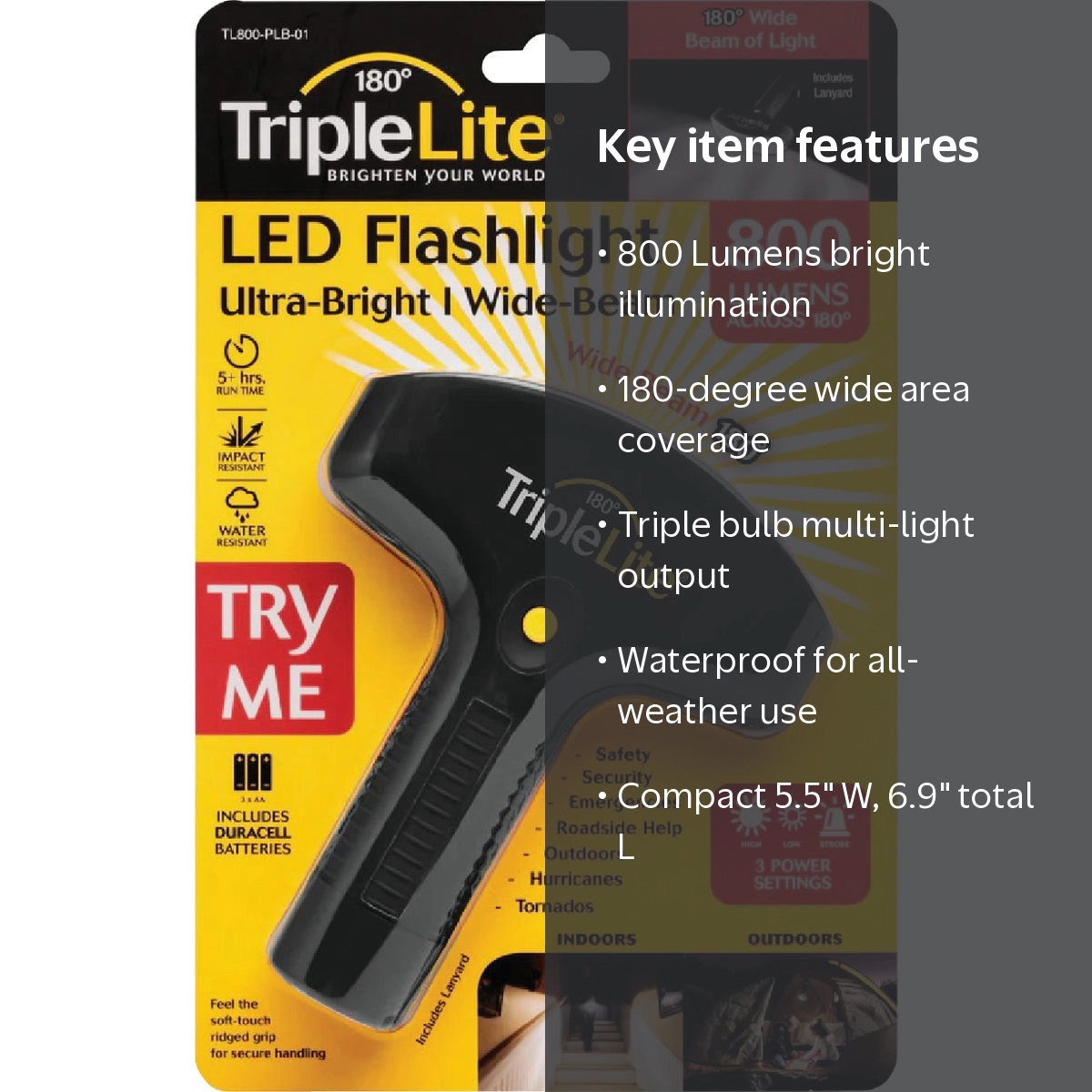 TripleLite TL800 Triple Light, LED Flashlight, Wide Angle