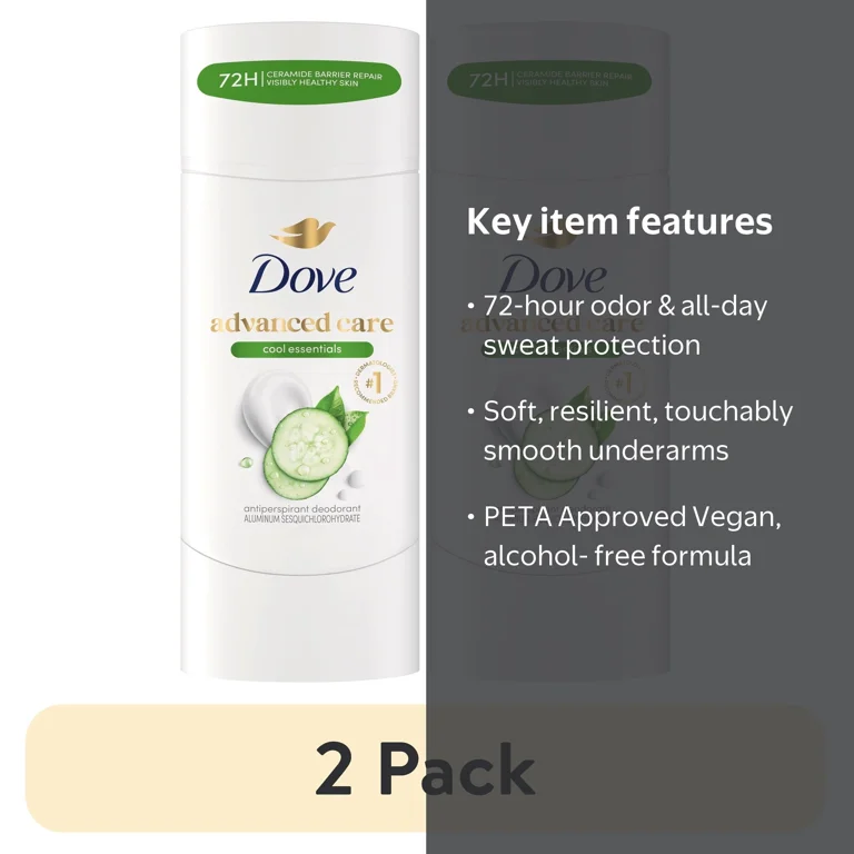 2 pack) Dove Advanced Care Antiperspirant Deodorant Stick for 72