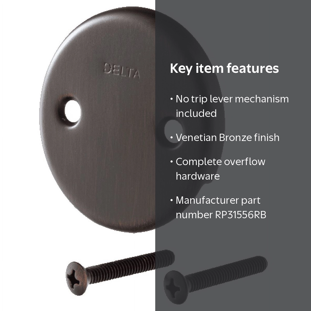 Delta Overflow Plate & Screws - No Trip Lever in Venetian Bronze