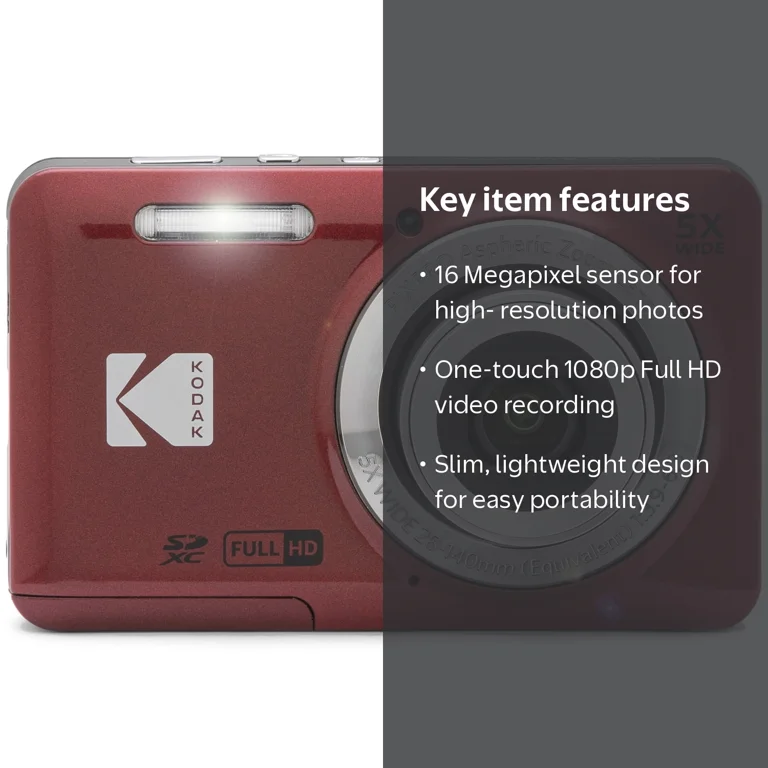 Kodak PIXPRO FZ55 Compact Digital Camera, Red Bundle with Lexar