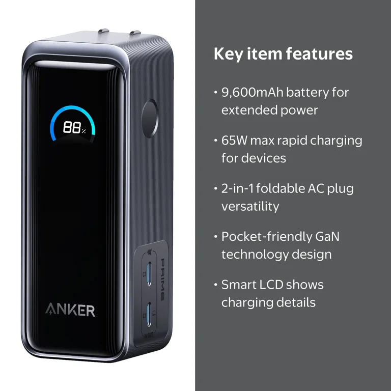Anker Prime Power Bank, 9,600mAh Battery Pack with 65W Output