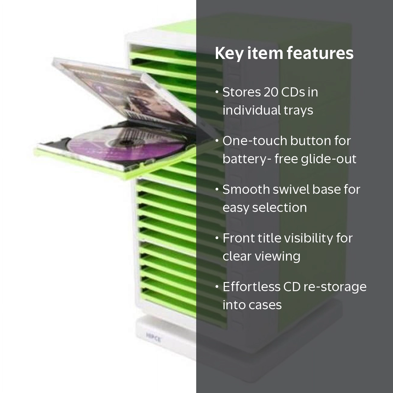 Hipce CDRT-20 AG One Touch Swivel CD Rack, Apple Green - 20