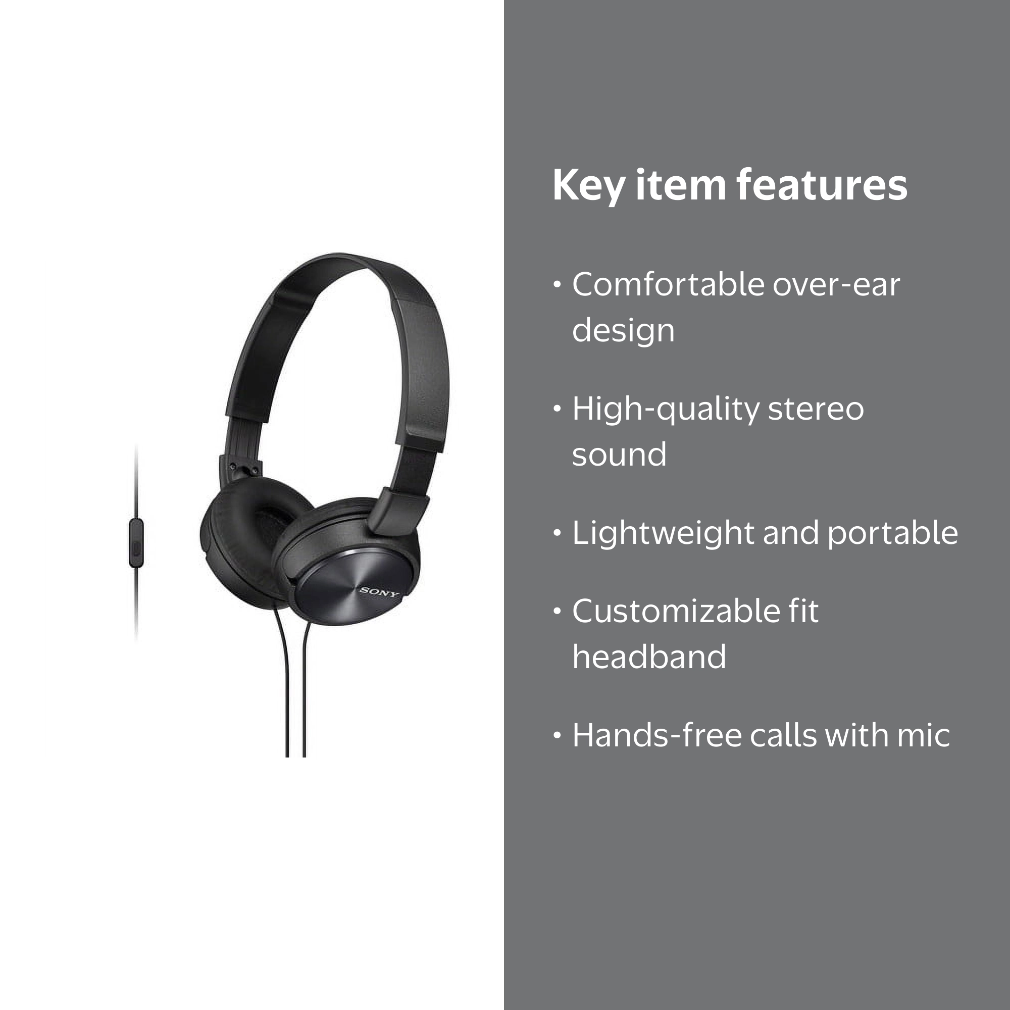 Sony, Over-Ear Stereo Headset, ZX Series, Black, Built-in Mic