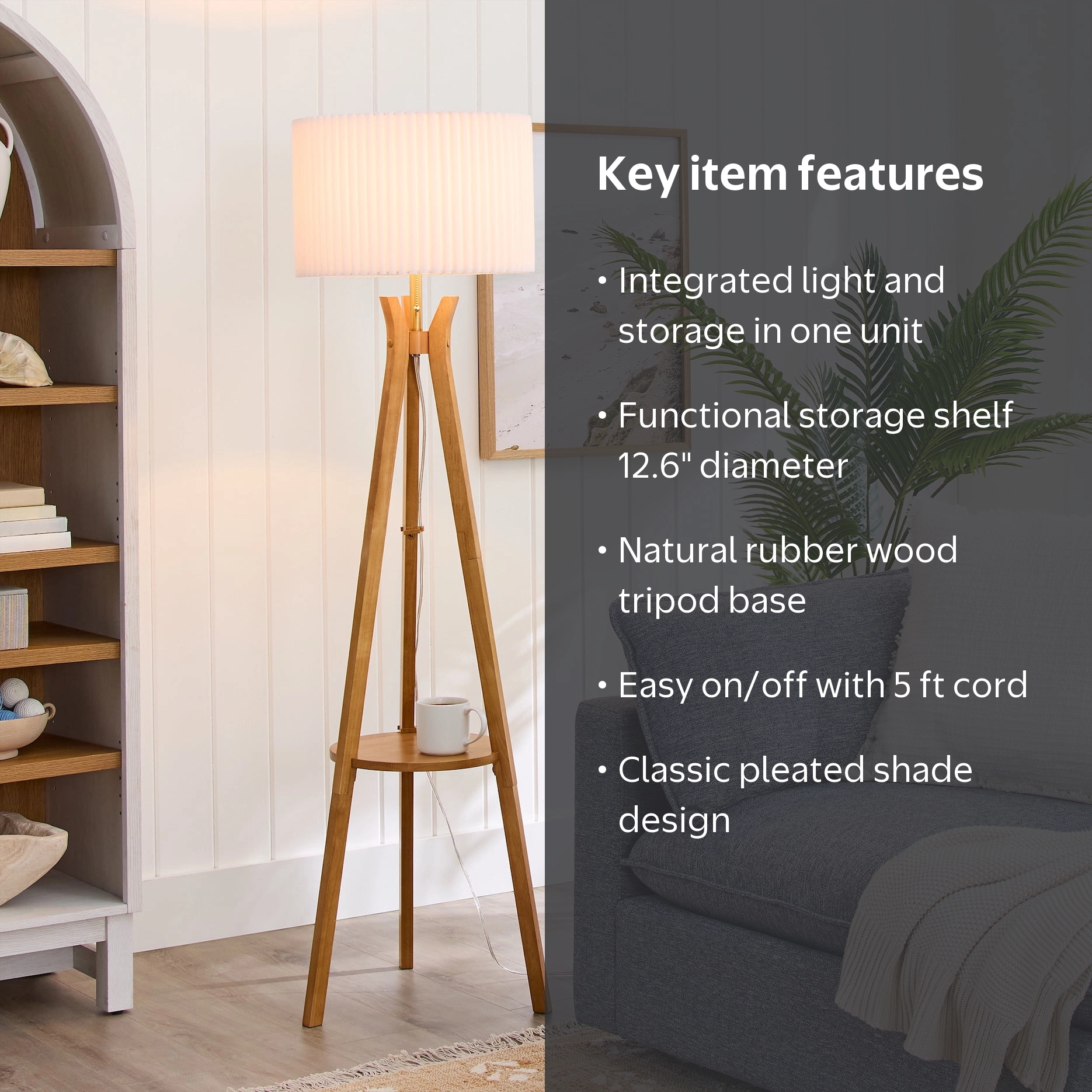 Better Homes & Gardens 63 in Natural Wood Tripod Floor Lamp with