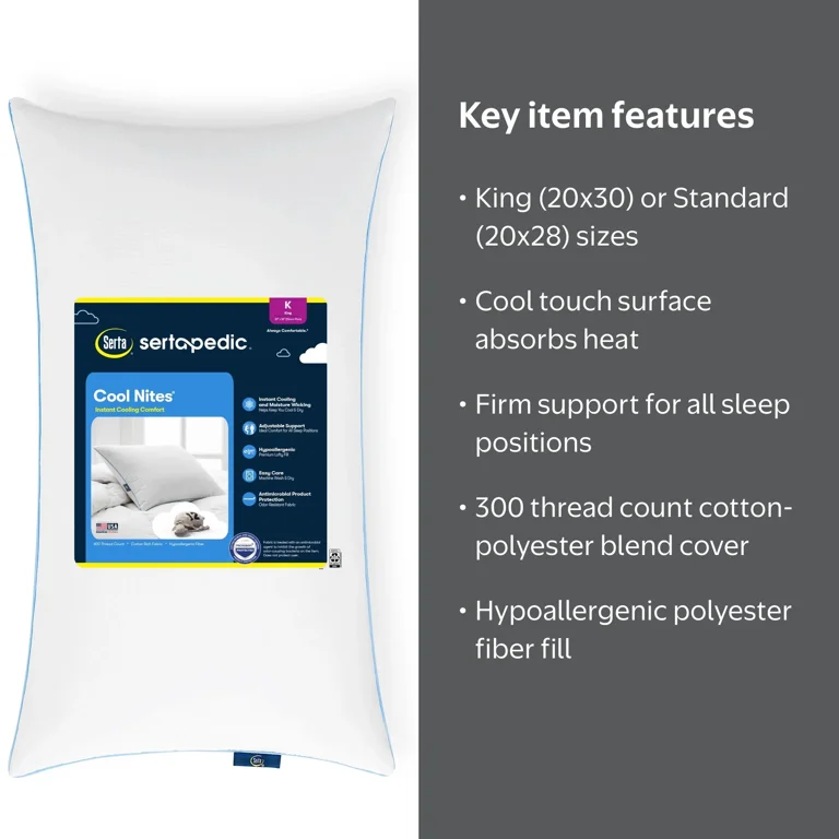 Sertapedic Cool Nites Pillow, King Size - Walmart.com