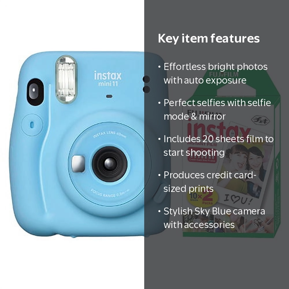 Fujifilm Instax Mini 11 Instant Fuji Film Camera Sky Blue + 20