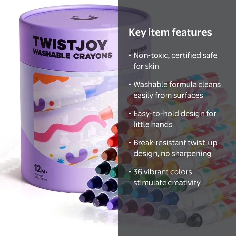Jar Melo 36 Count Silky Smooth Jumbo Crayons for Toddlers