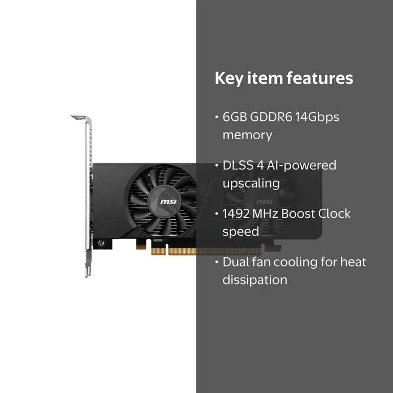 MSI GeForce RTX 3050 LP 6G OC Graphics Card, 6GB GDDR6, DLSS 4
