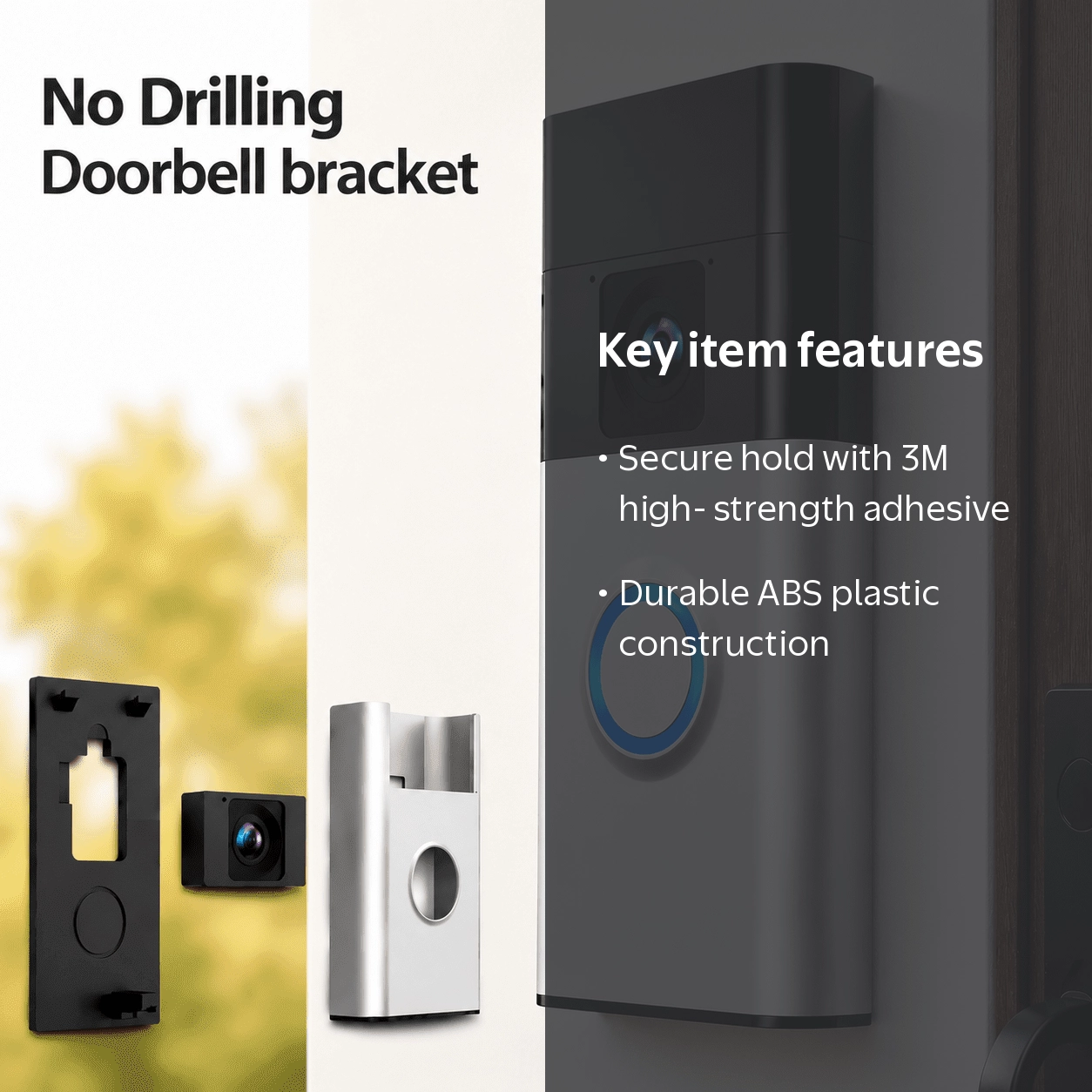 Ustris, Adhesive Video Ring Doorbell Mount, Black, Suitable for