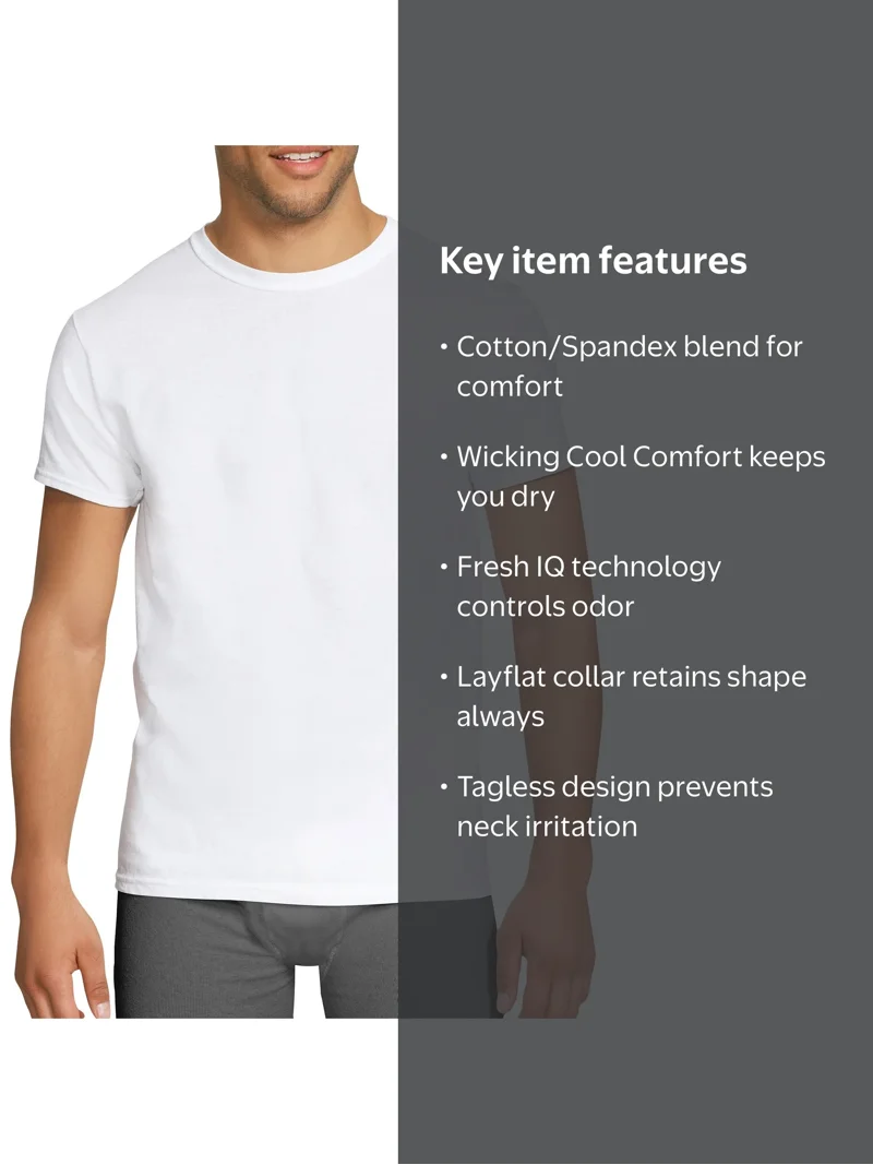 Hanes Men's Tagless, 3-pack Stretch Crew T-shirts with Lay Flat