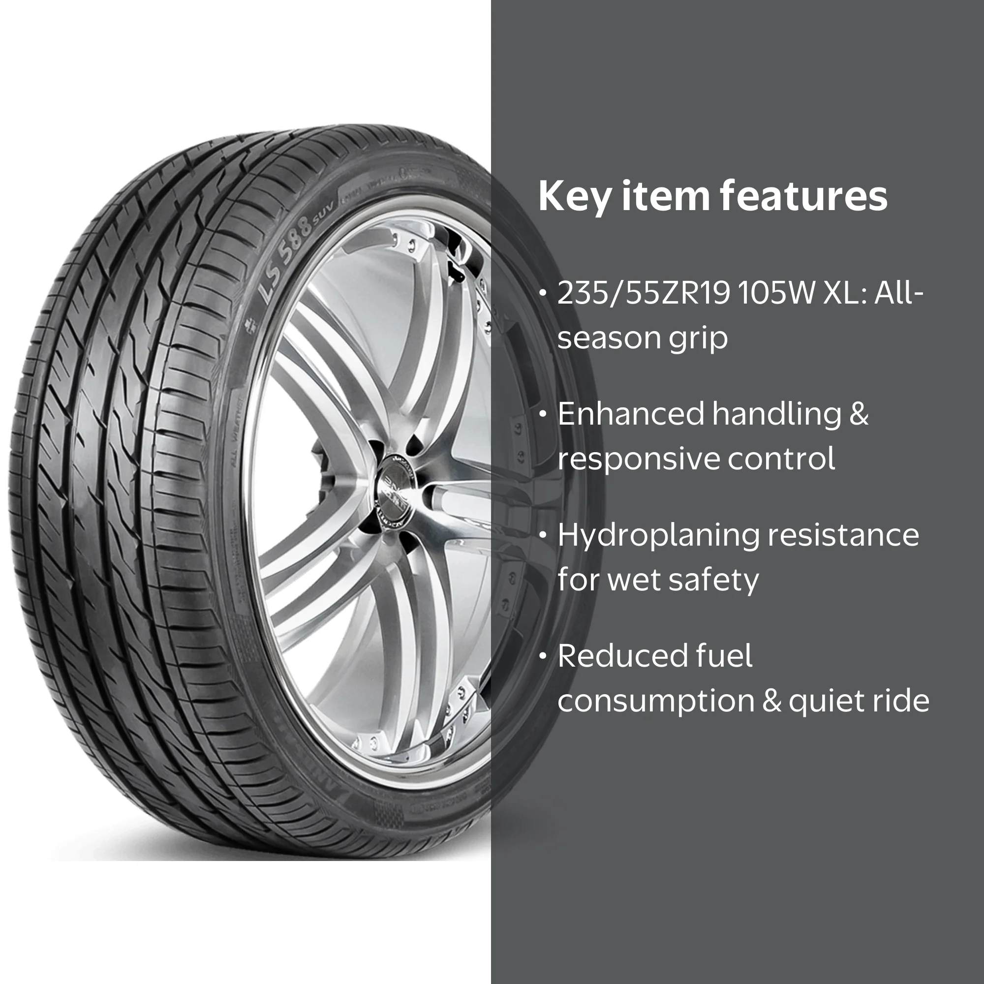Landsail High Performance LS588 SUV 235/55R19 Tire, 105W XL, A/S