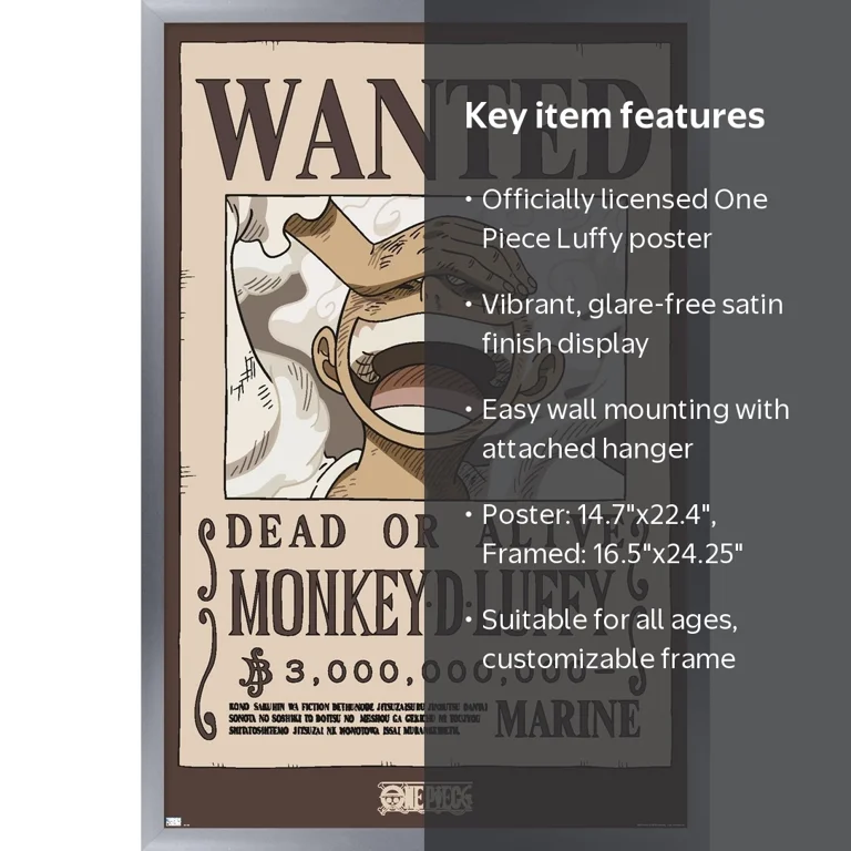 WANTED! ウォンテッド　ONE PIECE One Piece - Monkey D Luffy Wanted Poster Wall Poster, 14.725