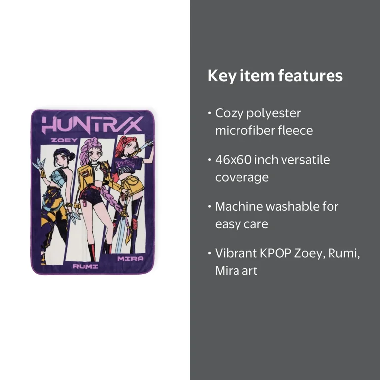 KPOP Demon Hunters Kids Throw Blanket Featuring Zoey, Rumi, & Mira