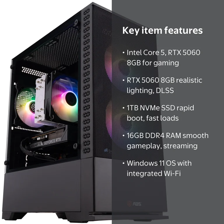 ABS Cyclone Aqua Gaming Desktop PC, Windows 11, Intel Core 5